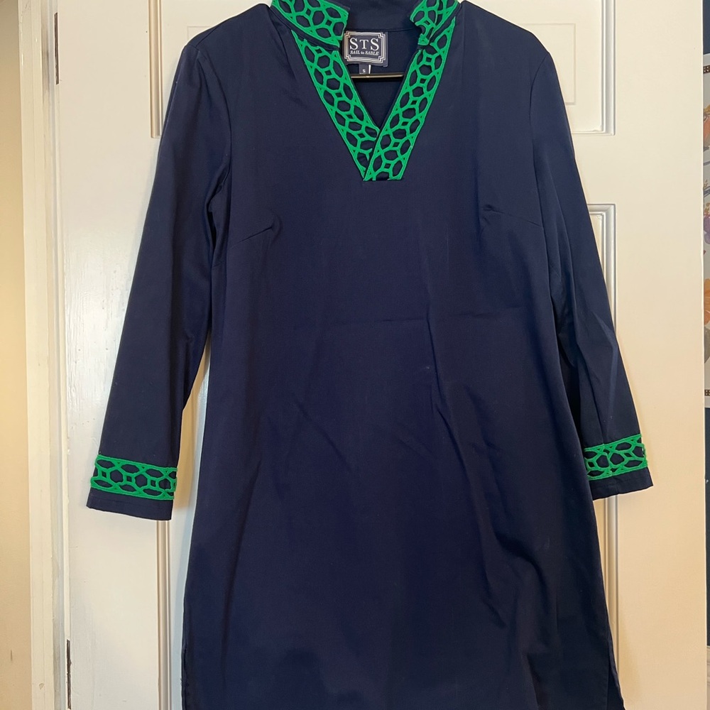 Sail to Sable Navy Dress with Bright Green Trim